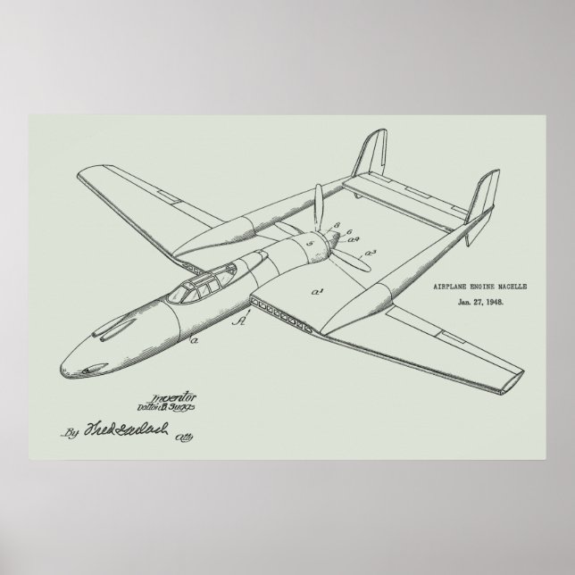 1948 Pusher Airplane Patent Art Drawing Print (Front)