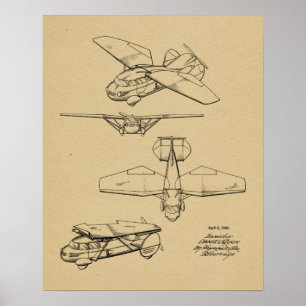 1949 Flying Car Airplane Patent Art Drawing Print