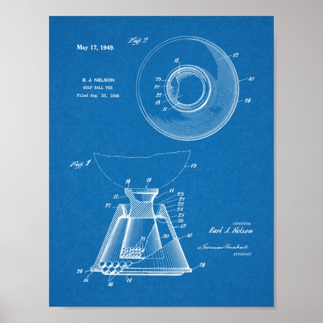 1949 Golf Ball Tee Patent Art Drawing Print (Front)