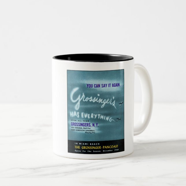 1949 GROSSINGER'S ADVERTISEMENT Two-Tone COFFEE MUG (Front Right)