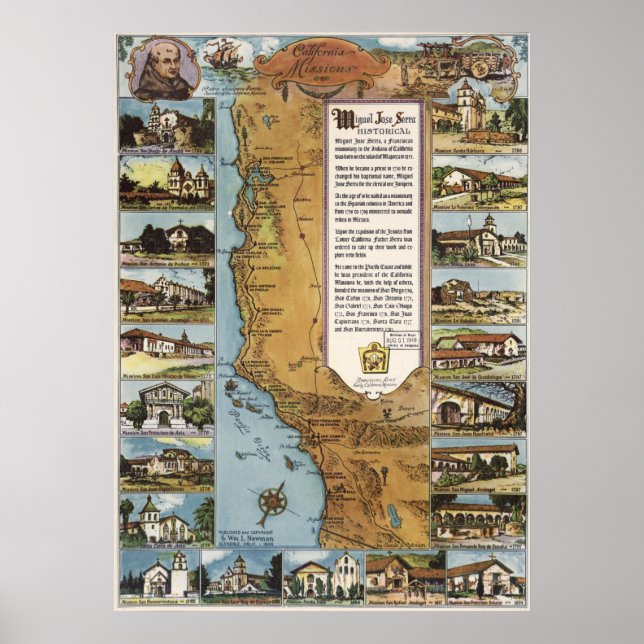 1949 Map of California's Missions Poster (Front)