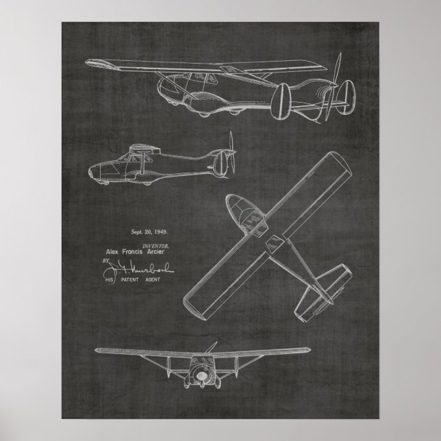 1949 Rear Prop Airplane Patent Art Drawing Print (Front)