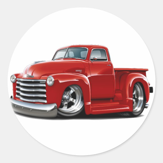 1950-52 Chevy Red Truck Classic Round Sticker (Front)