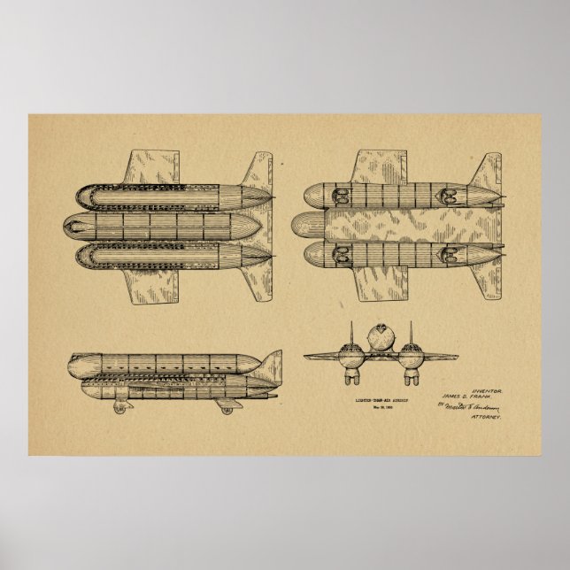 1950 Airship Airplane Patent Art Drawing Print (Front)