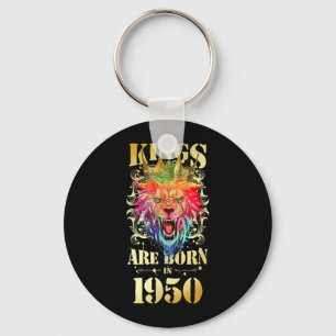 1950 Born King Crown Lion Birthday Quote Keychain