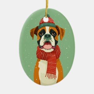 1950 Christmas Boxer Ceramic Ornament