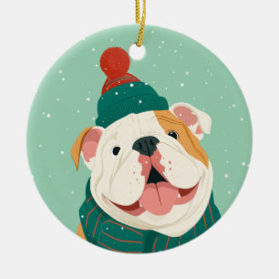 1950 Christmas Bulldog Ceramic Ornament