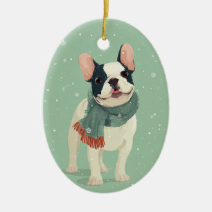 1950 Christmas French Bulldog Ceramic Ornament