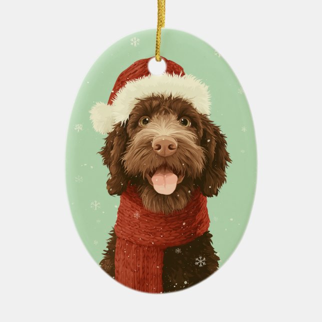 1950 Christmas Labradoodle Ceramic Ornament (Front)