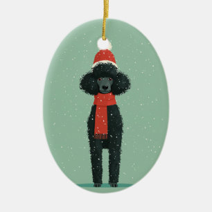 1950 Christmas Poodle Ceramic Ornament