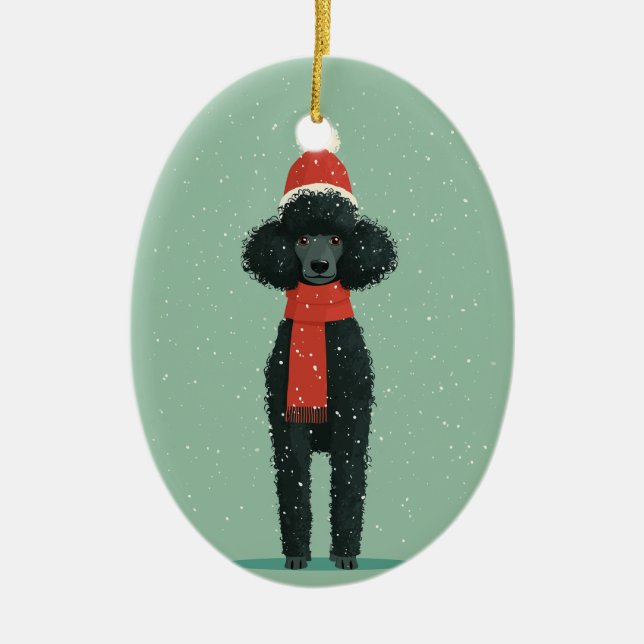 1950 Christmas Poodle Ceramic Ornament (Front)
