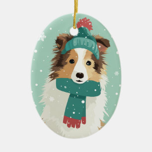 1950 Christmas Sheltie Ceramic Ornament