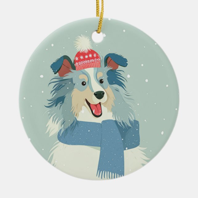 1950 Christmas Sheltie Ceramic Ornament (Front)