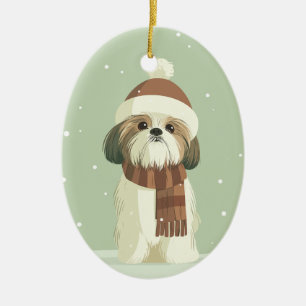 1950 Christmas Shih Tzu Ceramic Ornament