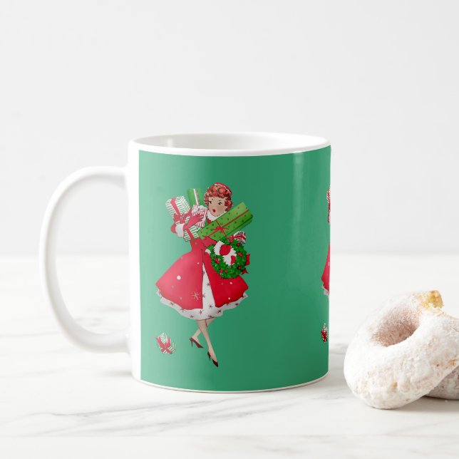 1950 Christmas Vintage Lady   Coffee Mug (With Donut)