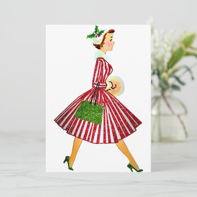 1950 Christmas Vintage Lady   Invitation (Standing Front)