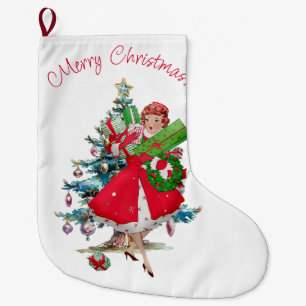 1950 Christmas Vintage Lady Large Christmas Stocking