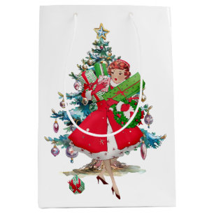 1950 Christmas Vintage Lady  Medium Gift Bag