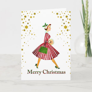 1950 Christmas Vintage Lady Merry Christmas Card