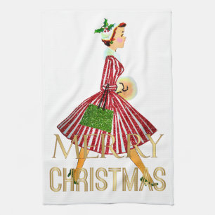 1950 Christmas Vintage Lady Merry Christmas Kitchen Towel