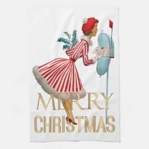 1950 Christmas Vintage Lady Merry Christmas Kitchen Towel