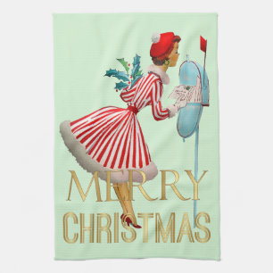 1950 Christmas Vintage Lady Merry Christmas Kitchen Towel