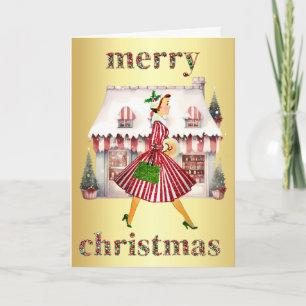 1950 Christmas Vintage Lady Shopping Card
