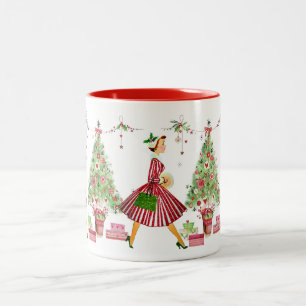 1950 Christmas Vintage Lady Two-Tone Coffee Mug