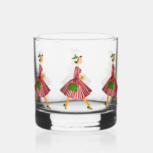 1950 Christmas Vintage Lady Whiskey Glass