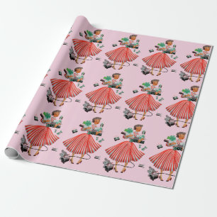 1950 Christmas Vintage Lady Wrapping Paper