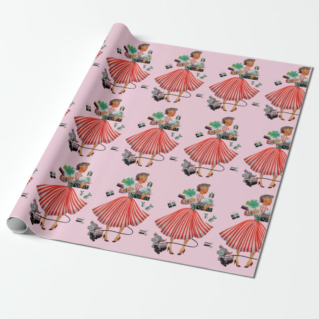 1950 Christmas Vintage Lady   Wrapping Paper (Unrolled)