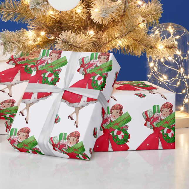 1950 Christmas Vintage Lady  Wrapping Paper (Holidays)