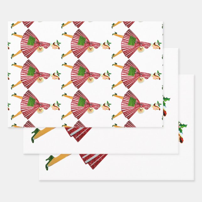 1950 Christmas Vintage Lady    Wrapping Paper Sheet (Set)