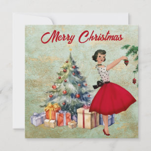 1950 Christmas Woman Merry Christmas Card