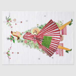 1950 Christmas Woman with Christmas Tree Tissue Paper