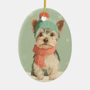 1950 Christmas Yorkie Ceramic Ornament