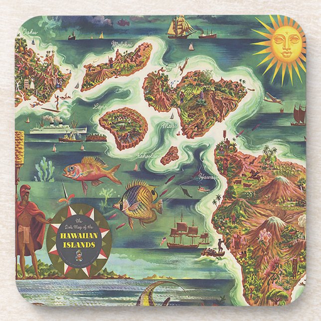 1950 Dole Map of Hawaii Joseph Feher Oil Paint Coaster (Front)