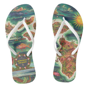 1950 Dole Map of Hawaii Joseph Feher Oil Paint Flip Flops