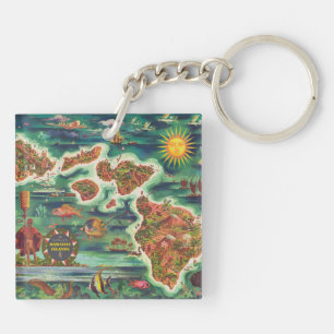 1950 Dole Map of Hawaii Joseph Feher Oil Paint Keychain