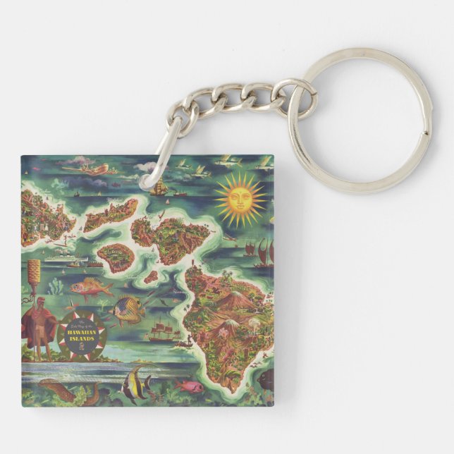 1950 Dole Map of Hawaii Joseph Feher Oil Paint Keychain (Back)