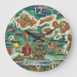 1950 Dole Map of Hawaii Joseph Feher Oil Paint Large Clock