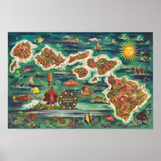 1950 Dole Map of Hawaii Joseph Feher Oil Paint Poster