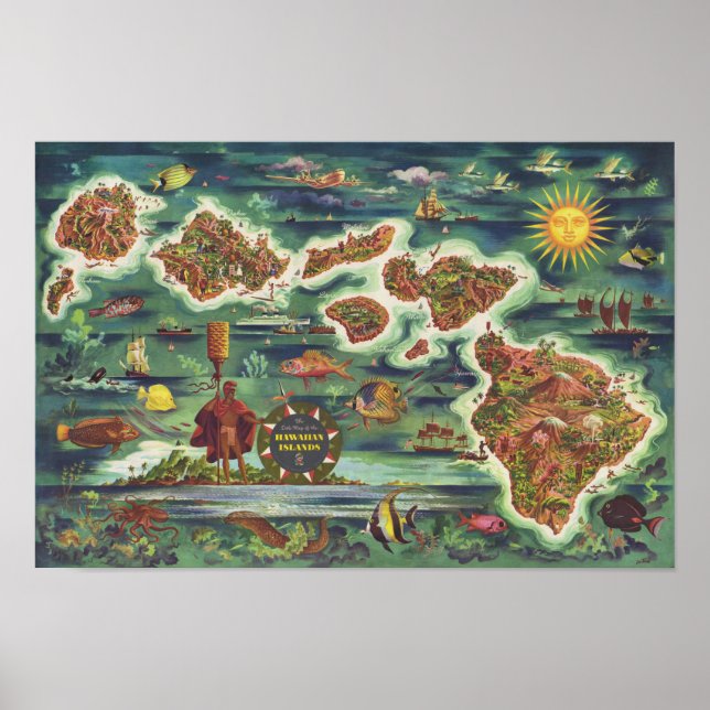 1950 Dole Map of Hawaii Joseph Feher Oil Paint Poster (Front)
