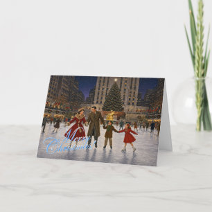 1950 Family Christmas New York Ice Skating Rink Holiday Card