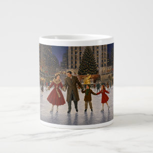 1950 Family Christmas New York Ice Skating Rink Large Coffee Mug
