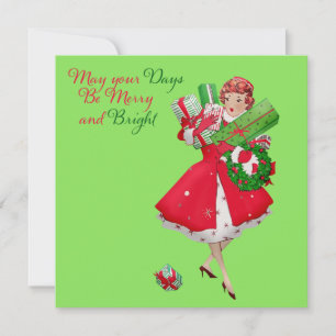 1950 Lady Christmas Shopping Christmas Greeting Card