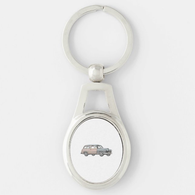 1950 Mercury Woodie Station Wagon - blue Keychain (Front)