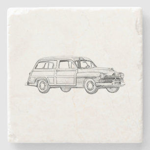 1950 Mercury Woodie Station Wagon Drawing Stone Coaster