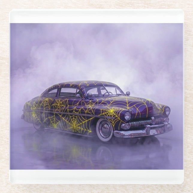 1950 Purple Mercury  With Spider Web Glass Coaster (Front)