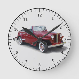 1950 red Jeepster top down wall clock